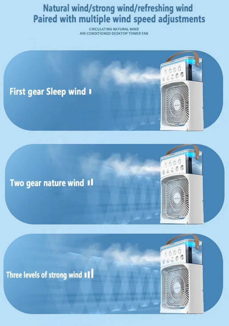 3 In 1 Fan Air Conditioner with Air Cooler LED Night Light Portable Humidifier Air Adjustment Fan