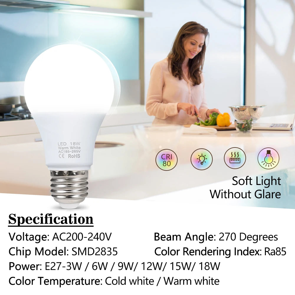 4pcs E27 LED Bulb Lamps AC 220V SMD2835 3W 6W 9W 12W 15W 18W Lampada Led Light Bulbs Living Room Home Indoor LED