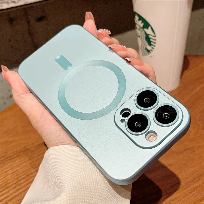 Luxury For Magsafe Wireless Charging Case For iPhone 15 11 13 12 14 Pro Max Plus Magnetic Phone Cases Lens Protector Matte Cover