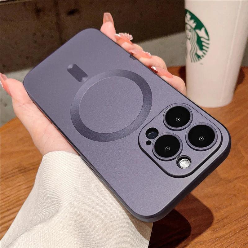Luxury For Magsafe Wireless Charging Case For iPhone 15 11 13 12 14 Pro Max Plus Magnetic Phone Cases Lens Protector Matte Cover