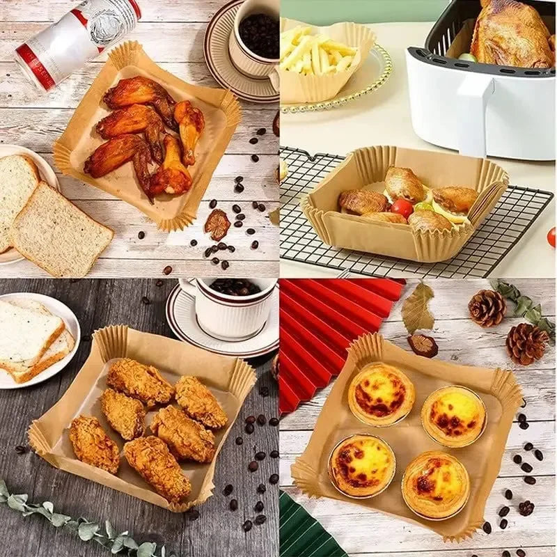50pcs/set Disposable Air Fryer Paper Liner 20CM, Oil-proof, Water-proof, Air fryer Disposable Cooking Paper, Baking Paper