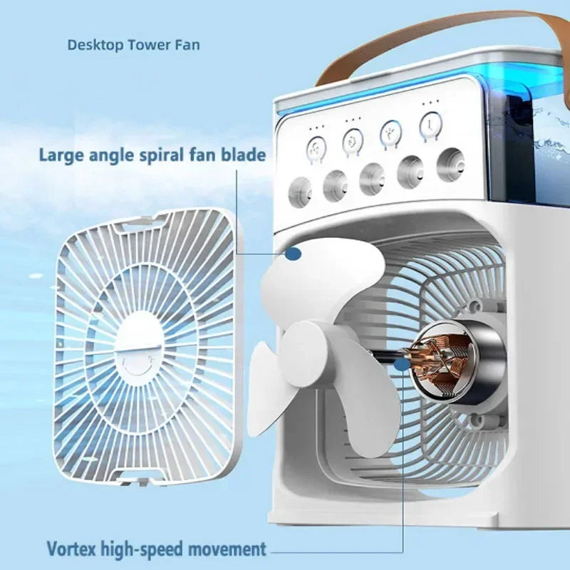 3 In 1 Fan Air Conditioner with Air Cooler LED Night Light Portable Humidifier Air Adjustment Fan