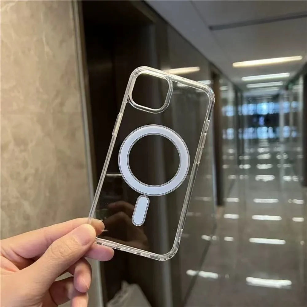 Clear Magnetic Circle Phone Case For iPhone 16 15 14 13 12 11 Pro Max XS XR 8 Plus  Magsafe Magnetic Wireless Charging Cases
