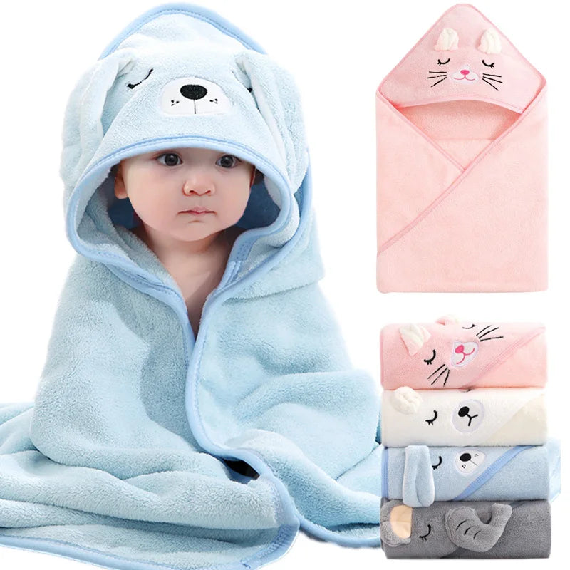 Cartoon Animal Baby Bath Towels, Soft Newborn Hooded Towel, Blanket Toddler Bathrobe Warm Sleeping Swaddle Wrap