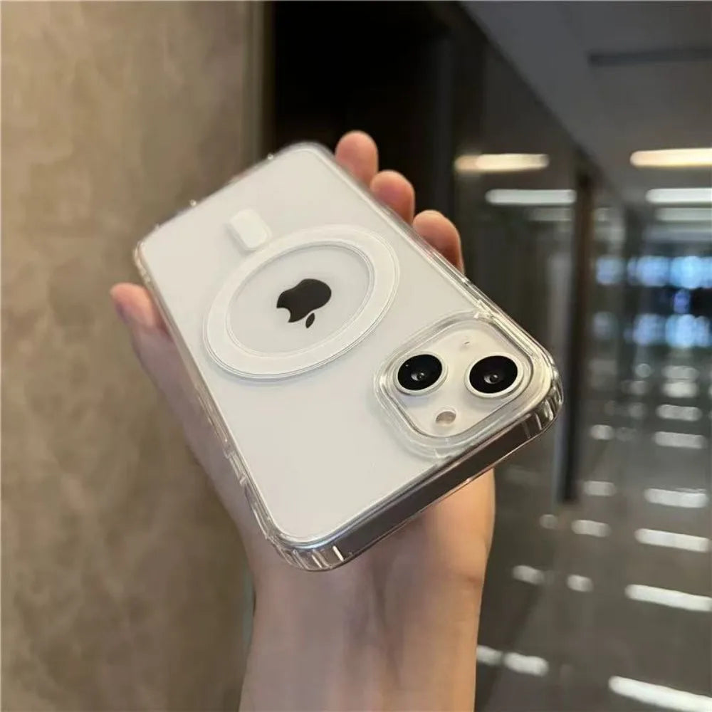 Clear Magnetic Circle Phone Case For iPhone 16 15 14 13 12 11 Pro Max XS XR 8 Plus  Magsafe Magnetic Wireless Charging Cases
