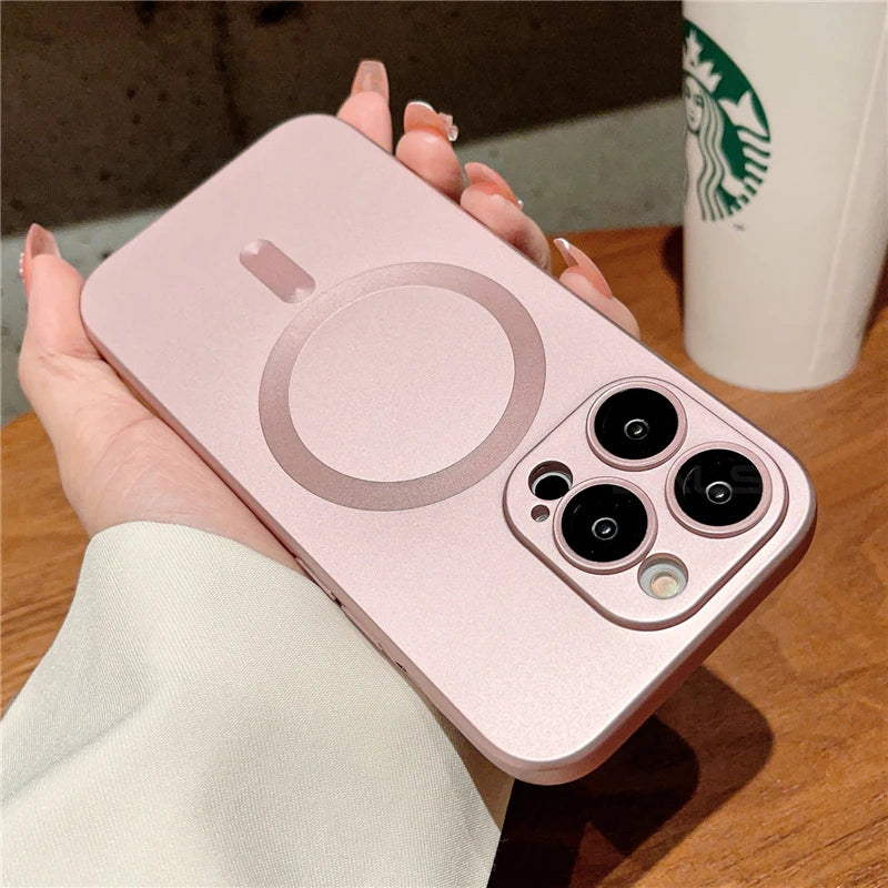 Luxury For Magsafe Wireless Charging Case For iPhone 15 11 13 12 14 Pro Max Plus Magnetic Phone Cases Lens Protector Matte Cover