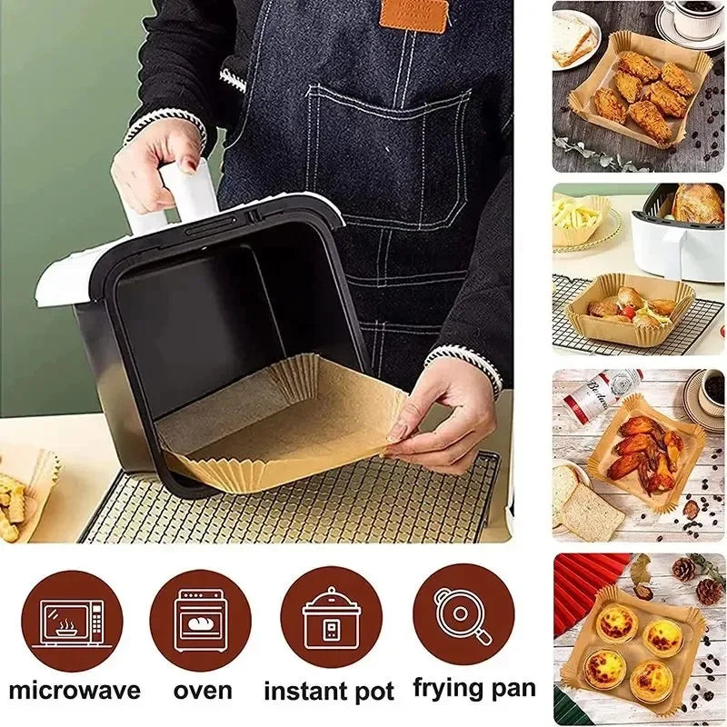 50pcs/set Disposable Air Fryer Paper Liner 20CM, Oil-proof, Water-proof, Air fryer Disposable Cooking Paper, Baking Paper