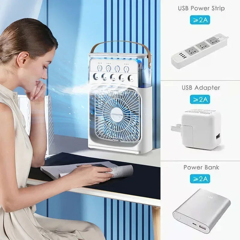 3 In 1 Fan Air Conditioner with Air Cooler LED Night Light Portable Humidifier Air Adjustment Fan