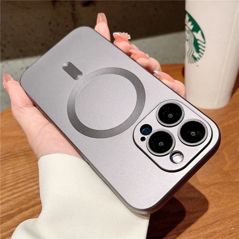 Luxury For Magsafe Wireless Charging Case For iPhone 15 11 13 12 14 Pro Max Plus Magnetic Phone Cases Lens Protector Matte Cover