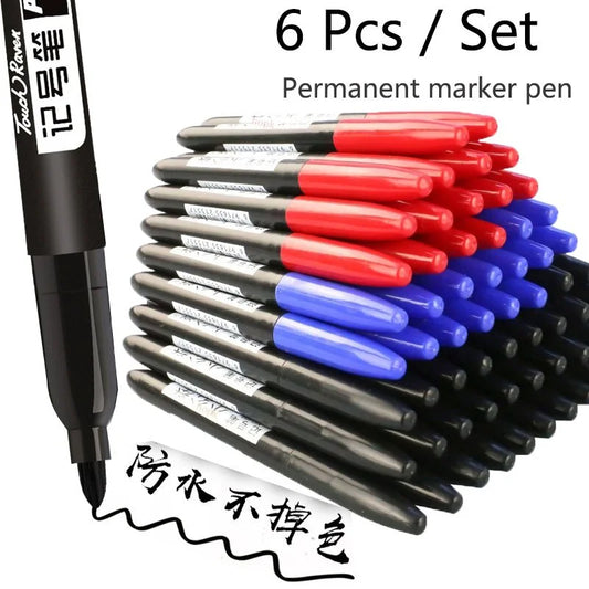 6-Pack Waterproof Permanent Marker Pens – Fine Tip 1.5mm