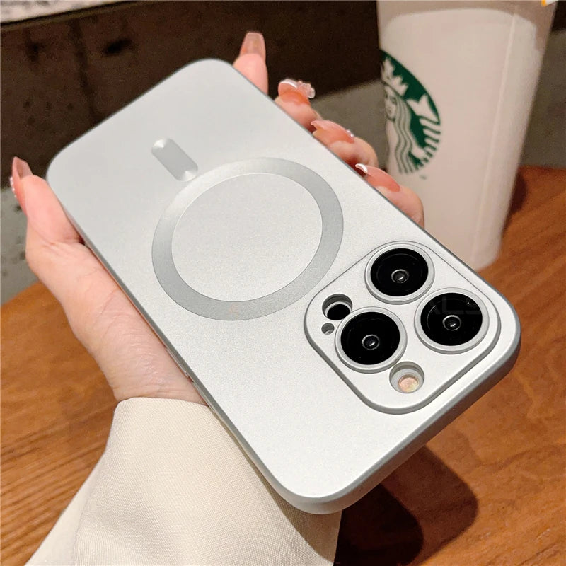 Luxury For Magsafe Wireless Charging Case For iPhone 15 11 13 12 14 Pro Max Plus Magnetic Phone Cases Lens Protector Matte Cover